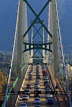 View of morning commuter traffic on Lion's Gate Bridge, Vancouver, British Columbia