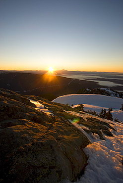 Sunrise over the Lower Mainland, seen from Mt Seymour Coast Mountains, Vancouver, British Columbia