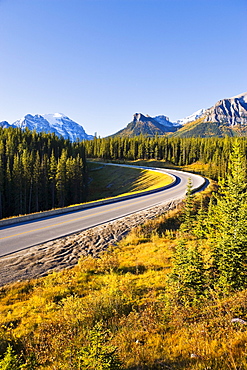 Road and Mountains near Lake Louise, Banff National Park, Alberta