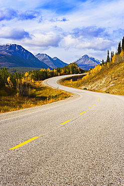 Alaska Highway and mountain landscape, Yukon