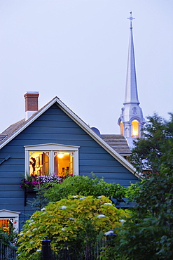 View of Old House and Church, Bas-Saint-Laurent Region, Kamouraska, Quebec