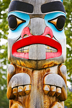 Close up of a totem pole, Teslin Tlingit Heritage Centre, Teslin, Yukon