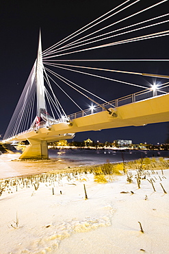 Esplanade Riel bridge crossing the Red River connecting downtown Winnipeg to St. Boniface, Winnipeg, Manitoba