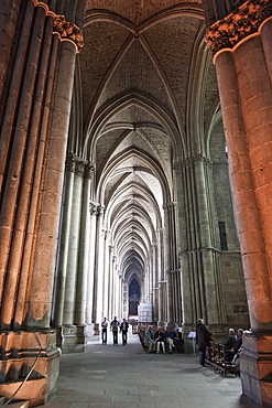 Left aisle towards the apse of Notre-Dame de Reims Cathedral, Reims, Marne, France