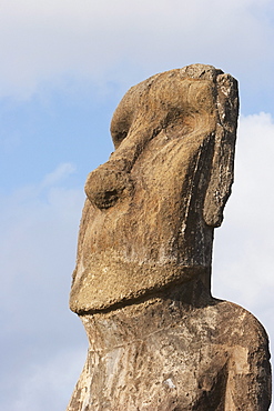 One of the fifteen moais from different periods, restored by archaeologist Claudio Cristino, at Ahu Tongariki, Rapa Nui (Easter Island), Chile