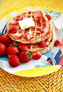 Hawaii, Oahu, Breakfast fresh fruit waffle.