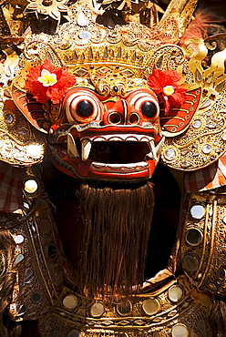 Indonesia, Bali, Batubulan Village, Barong Dance, dancer in costume.