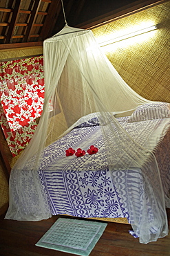 French Polynesia, Tahiti, Maupiti, hotel bedroom.