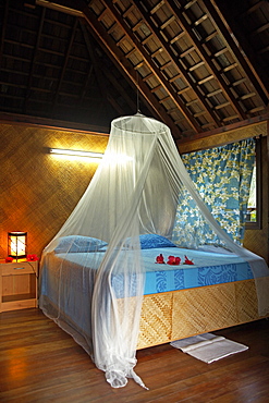 French Polynesia, Tahiti, Maupiti, hotel bedroom.