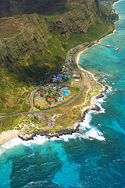 Hawaii, Oahu, Aerial view of Sea Life Park and Makapu'u Beach.