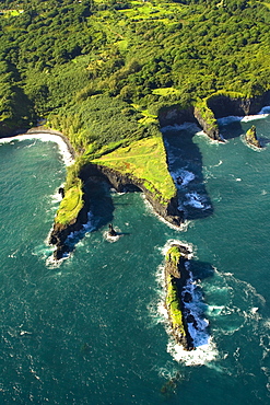 Hawaii, Maui, aerial of rugged north coast.