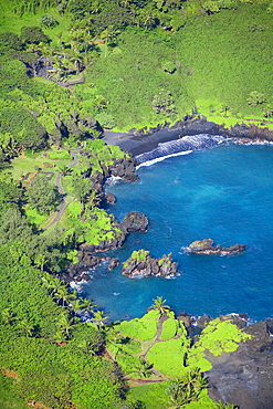 Hawaii, Maui, aerial of Waianapanapa State Park.