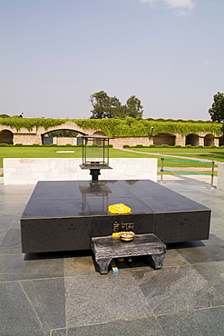 India, New Delhi, Raj Gaht, Grave of Gandhi 1948 memorial park where this world leaders ashes were buried.