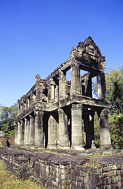 Cambodia, Siem Reap, Angkor, Prah Khan Temple, exterior of stone structure