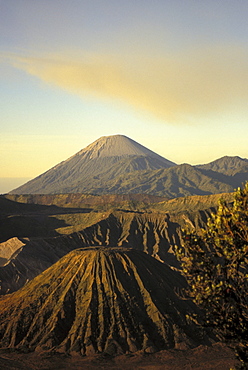 Indonesia, Java, Bromo Tengger Semeru National Park, view of craters ingolden light