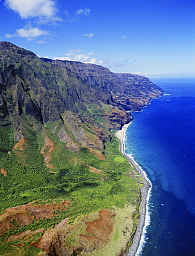 Hawaii, Kauai, aerial along NaPali coastline with amazing ridges, remote beaches