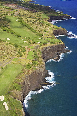 Hawaii, Lanai, Manele golf course along coastline