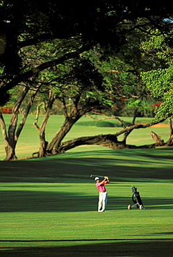 Hawaii, Maui, Spreckelsville Country Club, front view Jim Bendon fairway shot, trees distant background shadows