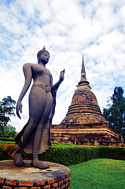 Thailand, Sukhothai Historical Park, Wat Sa Si, Walking Buddha.