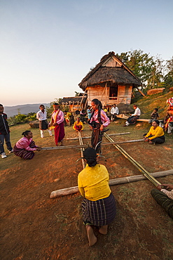 Manggarai women participating in Tetek Alu, the traditional bamboo pole jumping game, Melo village, Flores, East Nusa Tenggara, Indonesia