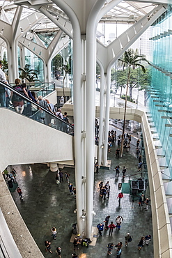 Upper level overview of the Hawaii Convention Center foyer, Waikiki, Honolulu, Oahu, Hawaii, United States of America