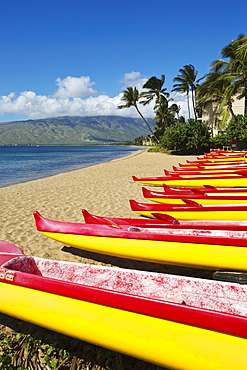 Outrigger canoes on the north end of Kihei, Kihei, Maui, Hawaii, United States of America