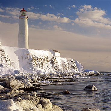 Lighthouse In Winter, Gaspe Coast, Cap-Des-Rosiers, Quebec