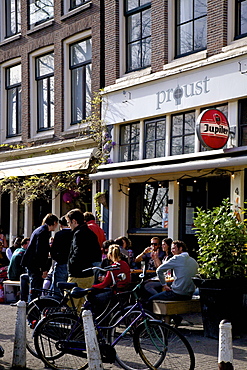 Bar with people drinking, Amsterdam, Netherlands, Europe