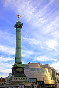 July Column and the Bastille Opera, Paris, France, Europe.