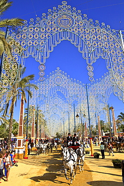 Horse and carriage, Annual Horse Fair, Jerez de la Frontera, Cadiz Province, Andalusia, Spain, Europe