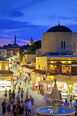 Hippocrates Square and Sokratous Street, Rhodes, Dodecanese, Greek Islands, Greece, Europe