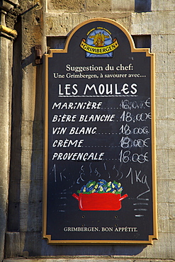 Restaurant sign, Brussels, Belgium, Europe