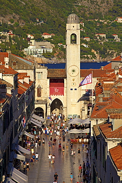 Clock Tower and Stradun, Old City, UNESCO World Heritage Site, Dubrovnik, Croatia, Europe 