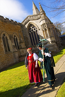 Leaders of the Procession for the Old Annual Custom of Bottle-kicking, Hallaton, Leicestershire, England, United Kingdom, Europe 