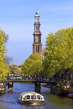 Westerkerk Tower and Prinsengracht Canal, Amsterdam, Netherlands, Europe