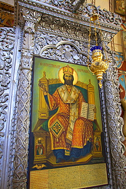 Painting of St. Barnabas in interior of St. Barnabas Monastery, North Cyprus, Cyprus, Europe 