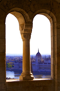 View of Hungarian Parliament Building from Fisherman's Bastion, Budapest, Hungary, Europe 