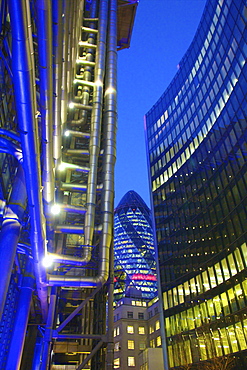 Lloyds Building and The Gherkin, London, England, United Kingdom, Europe