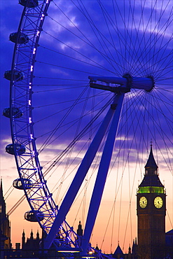 The London Eye and Big Ben, London, England, United Kingdom, Europe