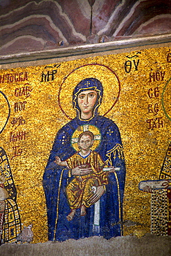 Mosaic of the Virgin and Child, interior of Hagia Sophia (Aya Sofya Mosque) (The Church of Holy Wisdom), UNESCO World Heritage Site, Istanbul, Turkey, Europe 