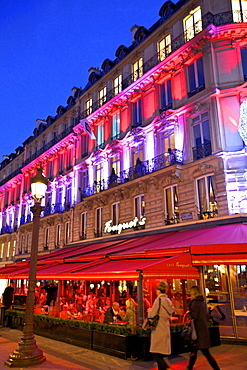 Fouquet's Restaurant at dusk, Avenue des Champs-Elysees,  Paris, France, Europe