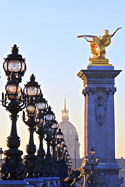 Looking across the Pont Alexandre III to the Dome Church, Paris, France, Europe