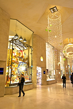 Shopping Arcade with Christmas decorations in the Louvre, Paris, France, Europe