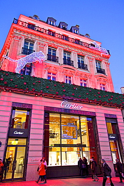 Cartier Shop with Christmas decorations, Avenue des Champs-Elysees, Paris, France, Europe