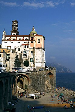 Atrani Church and Viaduct Road, Amalfi Drive, UNESCO World Heritage Site, Campania, Italy, Europe