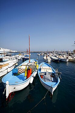 Fishing boats and ferry in harbour, Capri, Campania, Italy, Europe