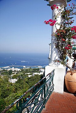 Marina Grande and Mediterranean from Piazza Umberto I (La Piazzetta), Capri, Campania, Italy, Europe