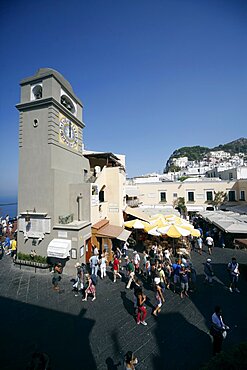 Clock Tower at Piazza Umberto I (La Piazzetta), Capri, Campania, Italy, Europe