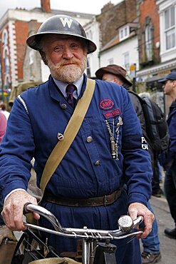 Man dressed as 1940s ARP Warden, Pickering, North Yorkshire, Yorkshire, England, United Kingdom, Europe