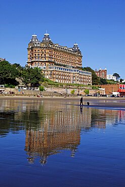 Grand Hotel and reflection, Scarborough, North Yorkshire, Yorkshire, England, United Kingdom, Europe